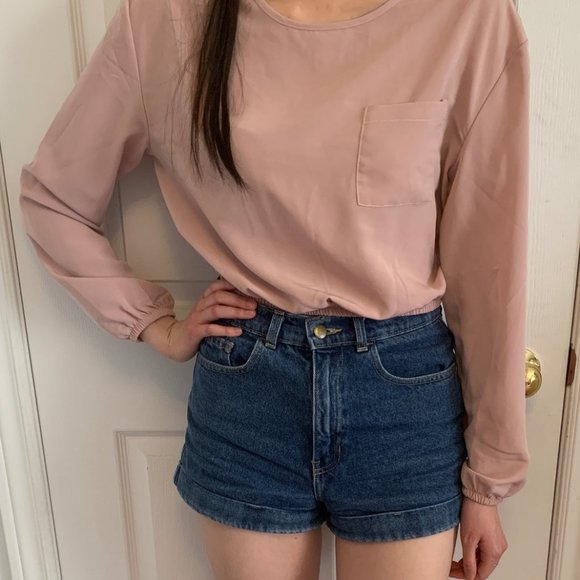 Cropped blush elastic hem bottom longsleeve top - Picture 2 of 3